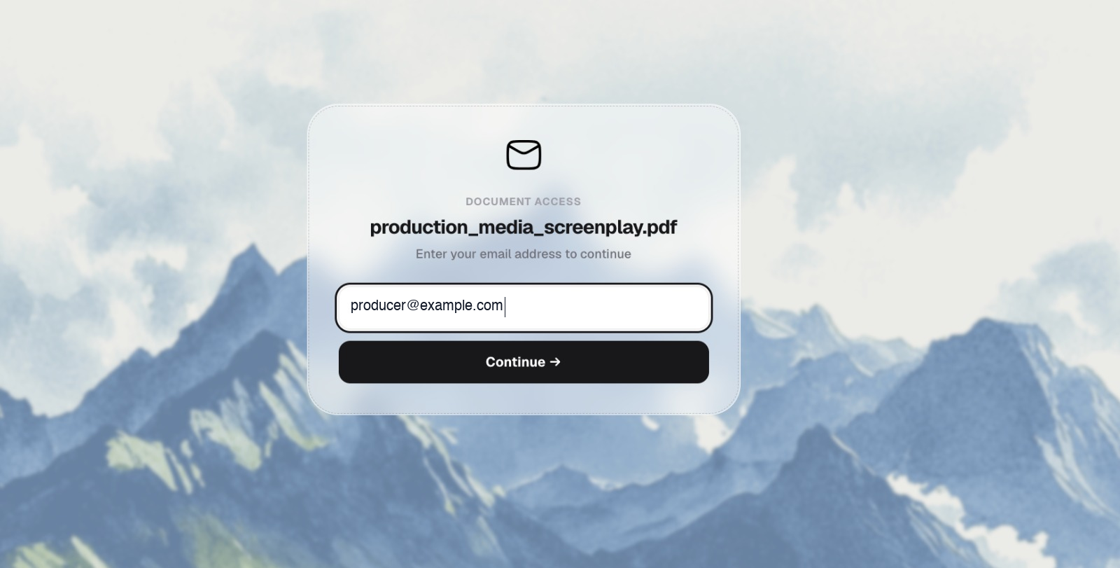 Recipient email verification prompt before accessing screenplay